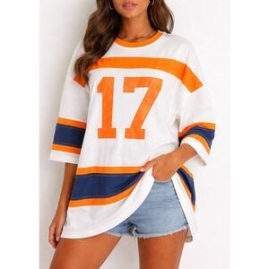 LaBiz Oversized Striped Heritage Jersey Long Sleeve Shirt Size S White #17 NWOT